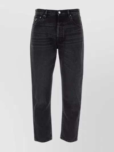 Prada Denim Jeans With Back Patch And Belt Loops In Black