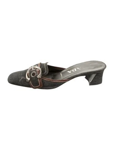 Pre-owned Prada Denim Leather Trim Embellishment Mules In Black