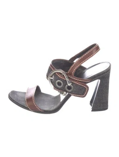 Pre-owned Prada Denim Leather Trim Embellishment Sandals In Black