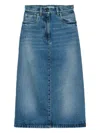 Prada Womens Blue Flared Faded-wash Denim Midi Skirt