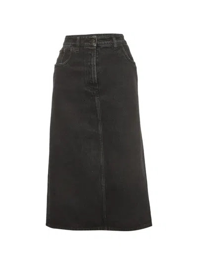 Pre-owned Prada Denim Midi Skirt In Gray