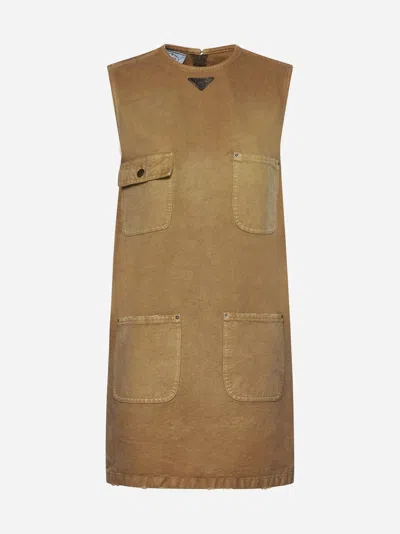 Prada Mini Abito In Cotone Cammello Donna In Beige