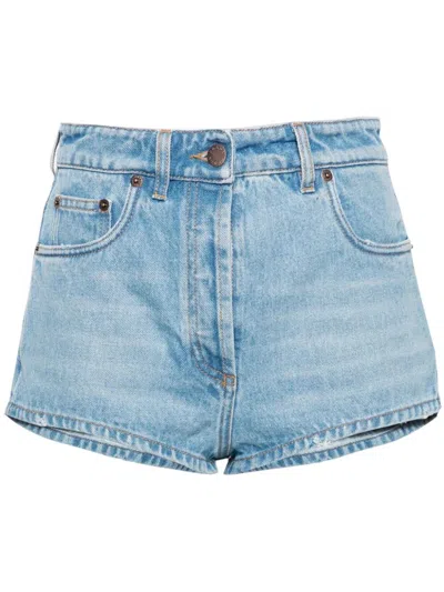 Prada Denim Mini Shorts In Blue