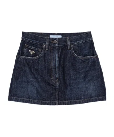 Prada Denim Miniskirt In Blue