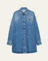 Prada Womens Blue Triangle-logo Long Denim Shirt In Blue