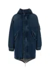 Prada Hooded Longline Coat Drawstring Hem In Blue