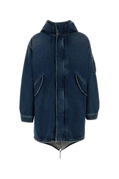 Prada Denim Padded Coat In Blue