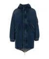 Prada Hooded Longline Coat Drawstring Hem In Navy Blue