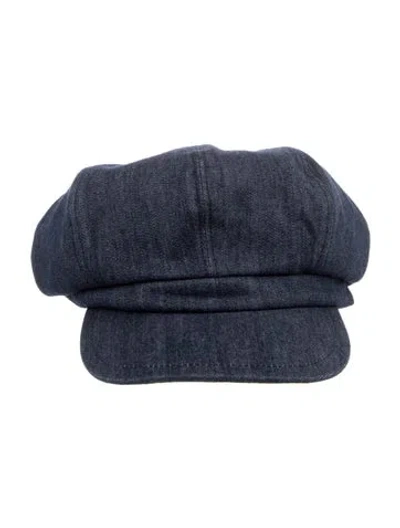 Pre-owned Prada Denim Paper-boy Hat In Blue