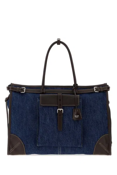 Prada Denim  Bonnie Shopping Bag In Blue