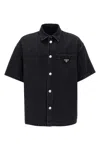 Prada Logo Plaque Short Sleeved Denim Shirt