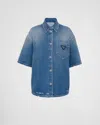 Prada Denim Logo Shirt In Mid Blue
