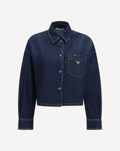 Prada Denim Shirt With Logo In Blue
