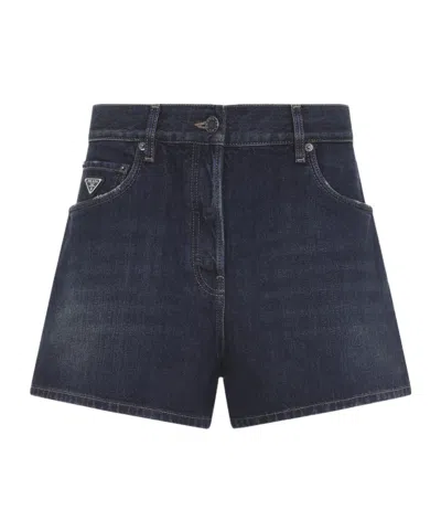 Prada Denim Shorts With Belt Loops In Blue