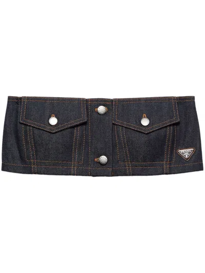 PRADA DENIM STRAPLESS CROP TOP