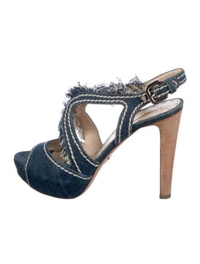 Pre-owned Prada Denim Striped Slingback Pumps In Blue