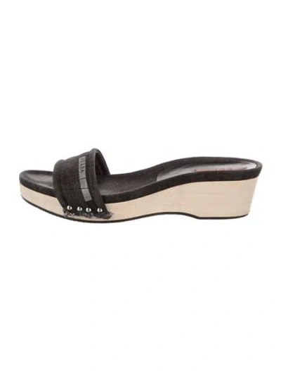 Pre-owned Prada Denim Studded Accents Slides In Black