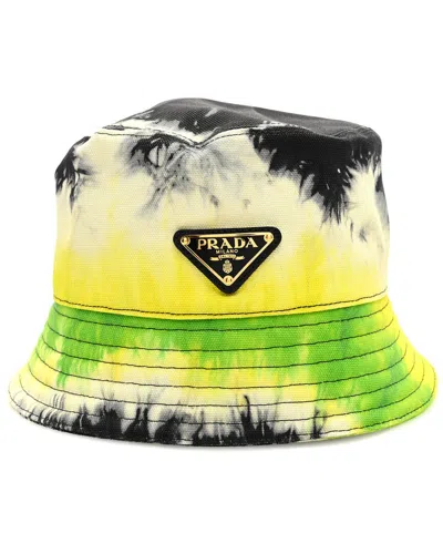 Prada Denim Tie-dye Metal Triangle Logo Women's Bucket Hat S (authentic Pre-  Loved) In Multi