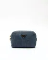 Prada Denim Toiletry Pouch In Blue