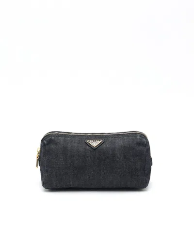 Prada Denim Toiletry Pouch In Blue