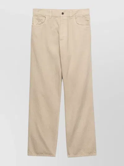 Prada Denim Trousers Belt Loops Back And Front Pockets In Neutral