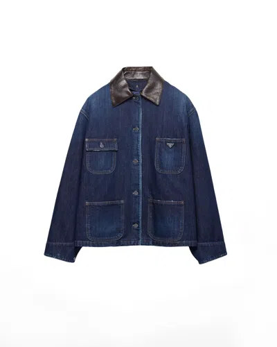 Prada Denim Trucker Jacket In Navy
