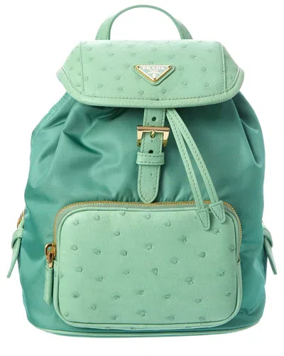 Prada Deserto Tessuto & Ostrich Backpack In Red