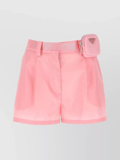 Prada Detachable Belt Pleated Nylon Shorts In Pastel