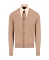 Prada Detachable-collar Cashmere-blend Cardigan In Brown