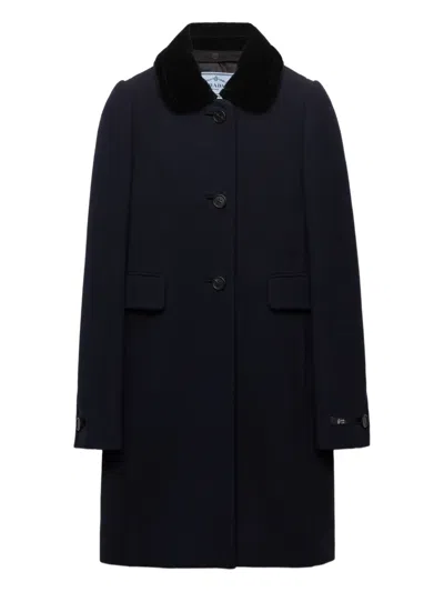 Prada Detachable Collar Single-breasted Coat In Black