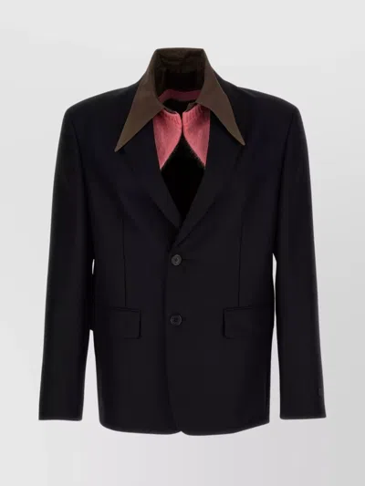 Prada Removable Collar Single-breasted Blazer In Multicolor