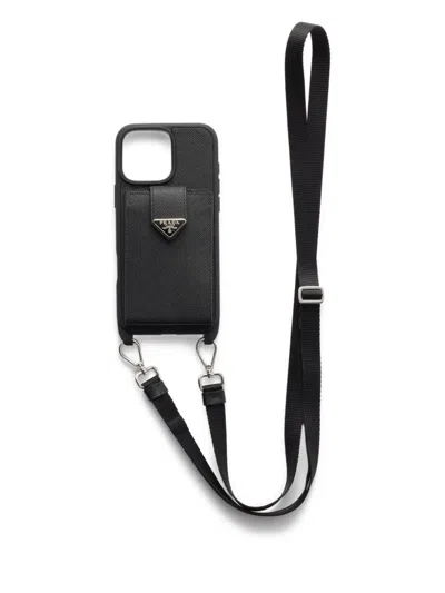 Prada Detachable-strap Iphone 16 Pro Max Case In Black