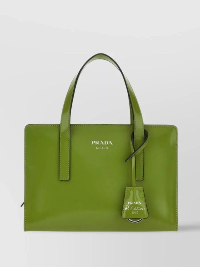 Prada Detachable Straps Structured Leather Handbag In Green