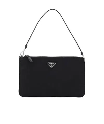 Prada Detachable Top Handle Pouch In Black