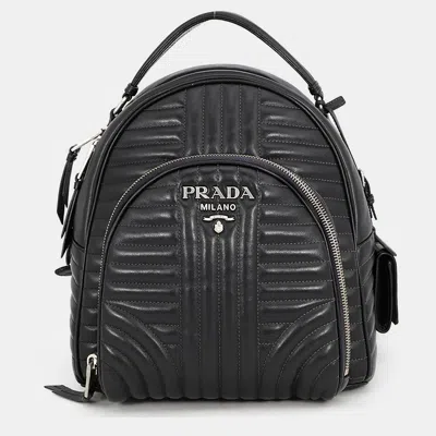 Pre-owned Prada Diagram Backpack Black Leather