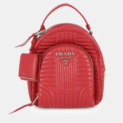 Pre-owned Prada Diagram Backpack Red Leather