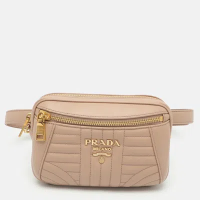 Pre-owned Prada Diagramme Beige Quilted Leather Belt Bag