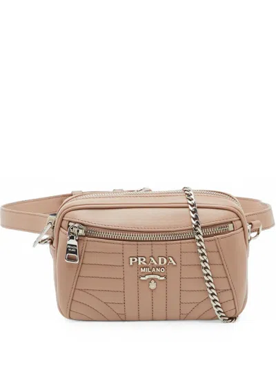 Pre-owned Prada Diagramme Chain Belt Bag In Neutrals
