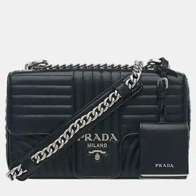 Pre-owned Prada Diagramme Medium Black Quilted Calfskin Leather Shoulder Bag