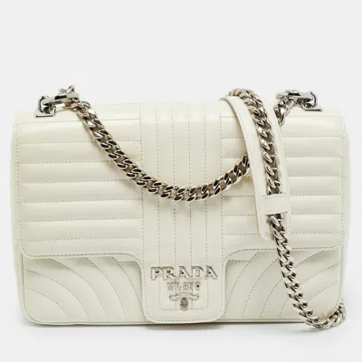 Pre-owned Prada Diagramme Off White Leather Flap Shoulder Bag