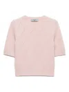 Prada Cashmere Argyle Pointelle Knit Short-sleeve Sweater In Pink