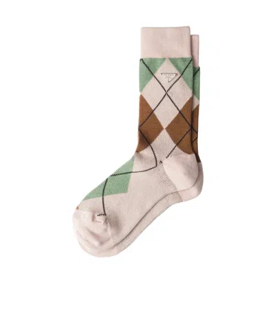 PRADA PRADA TRIANGLE-LOGO CHECKED SOCKS