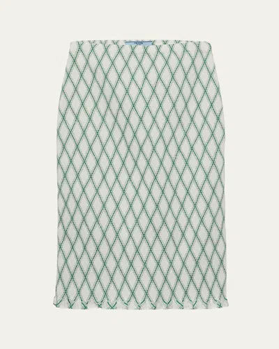 Prada Diamond Smocked Midi Skirt In F0089 Verde