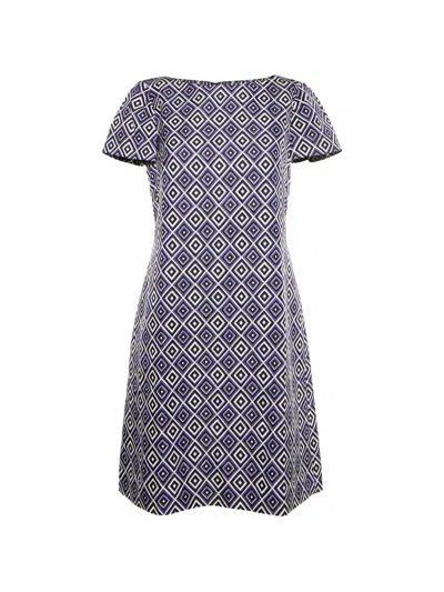 Pre-owned Prada Diamond Tile-print Shift Mini Dress In Purple