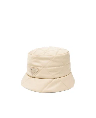 Prada Diamong-quilted Bucket Hat In Nude