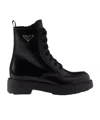 Prada Black Brushed Leather Ankle Boot In Black
