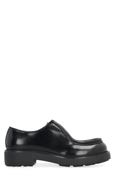 Prada Diapason Leather Lace-up Shoes In Black