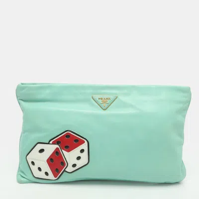 Pre-owned Prada Dice Green Leather Clutch