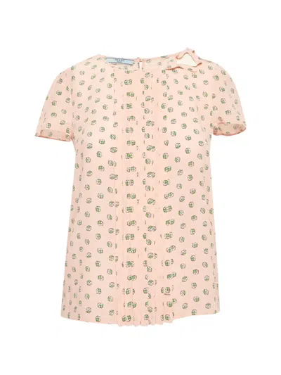 Pre-owned Prada Dice-print Pin-tucked Blouse In Pink