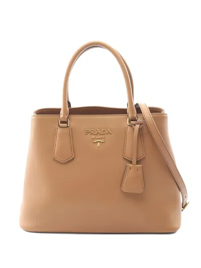 Pre-owned Prada Dino Leather Tote Bag In Neutral